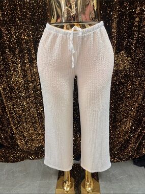 H&M Cream Wide Leg Textured Drawstring Pants